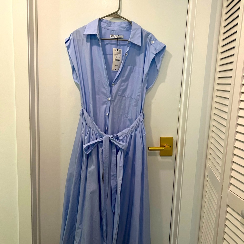 ZARA blue poplin dress (M). NWT
